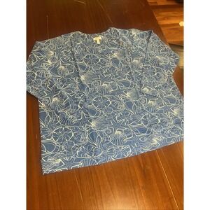 D&Co Active Blue Seashells Print 3/4 Sleeve Tunic Round‎ Neck Shirt 3X